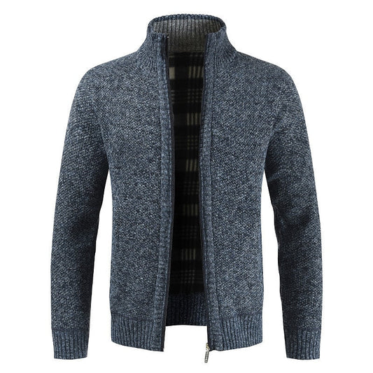 Herren Stehkragen-Strickjacke mit Reißverschluss, einfarbig