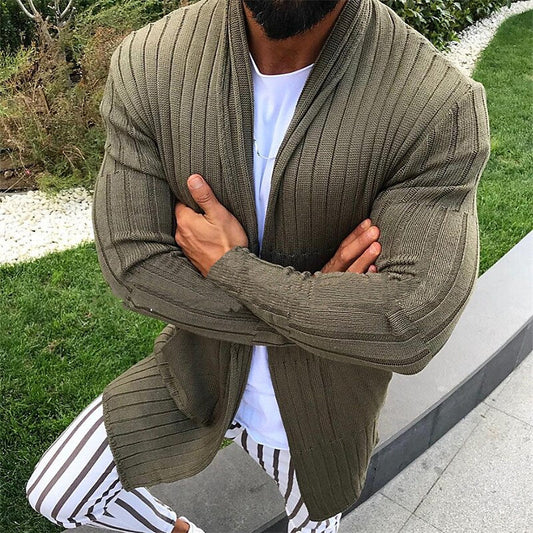 Herren Cardigan aus geripptem Strick mit V-Ausschnitt und Unifarbe