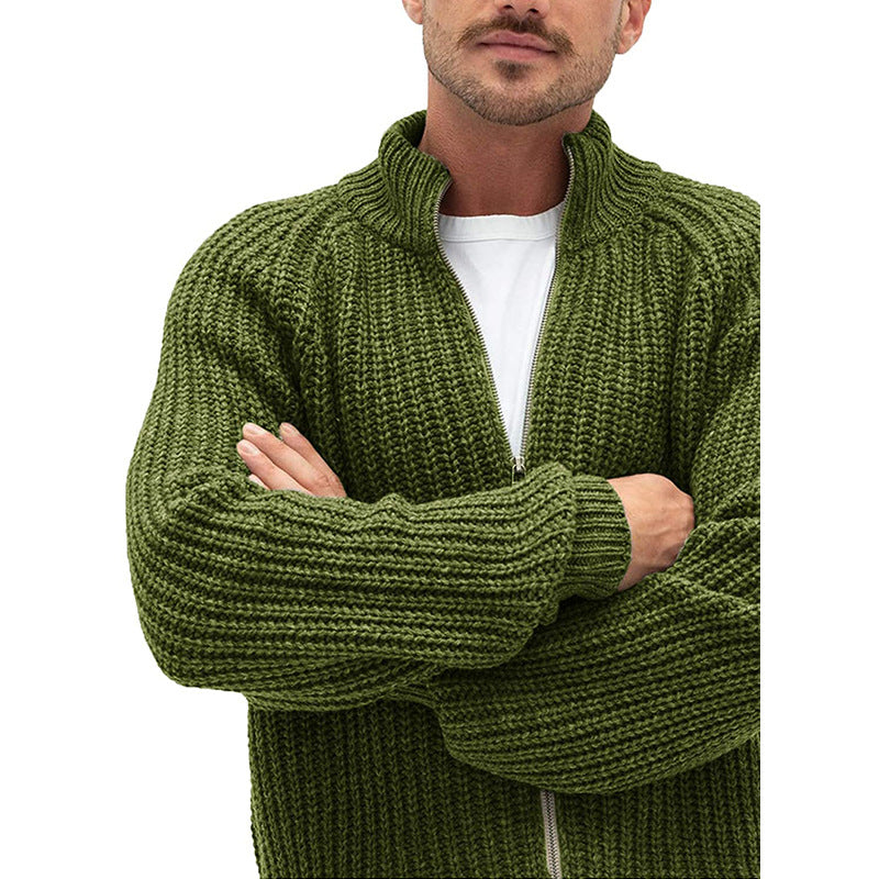 Herren Rollkragen-Strickjacke mit Reißverschluss, einfarbig