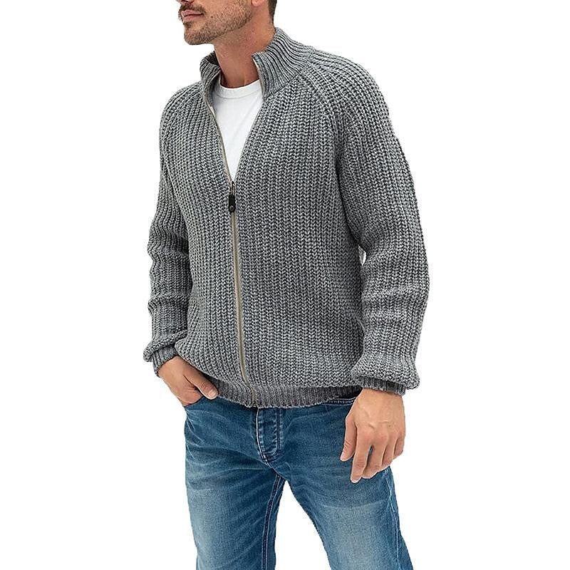 Herren Rollkragen-Strickjacke mit Reißverschluss, einfarbig