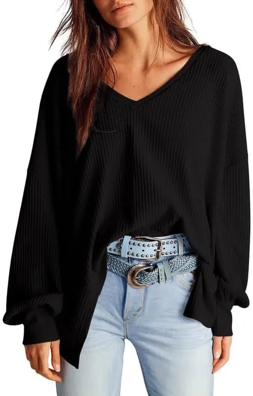 🔥Soldes de début d'automne -69 % DE RÉDUCTION Aujourd'hui🔥Hauts en tricot gaufré pour femme Manches longues lanterne Chemisiers décontractés