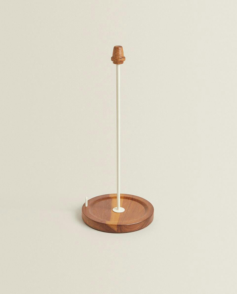 IRON AND WOOD KITCHEN ROLL HOLDER