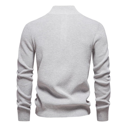 Herren Mock Neck Button-Up Pullover aus Baumwolle