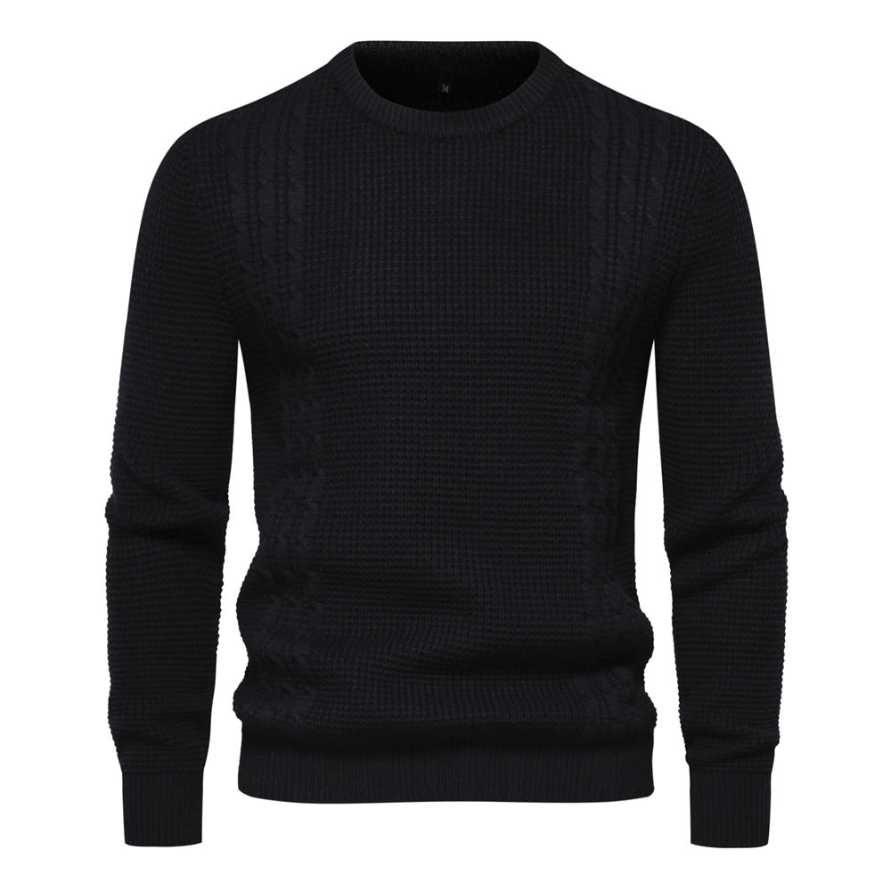 Pull décontracté chaud légèrement extensible à col rond pour homme