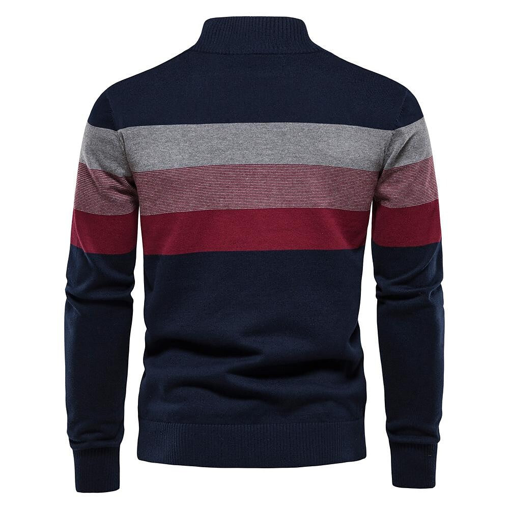 Herren-Pullover mit halbem Reißverschluss, Stehkragen und Kontraststreifen