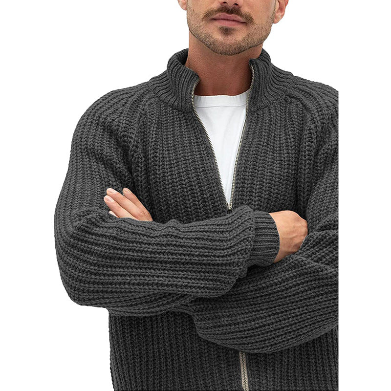 Herren Rollkragen-Strickjacke mit Reißverschluss, einfarbig