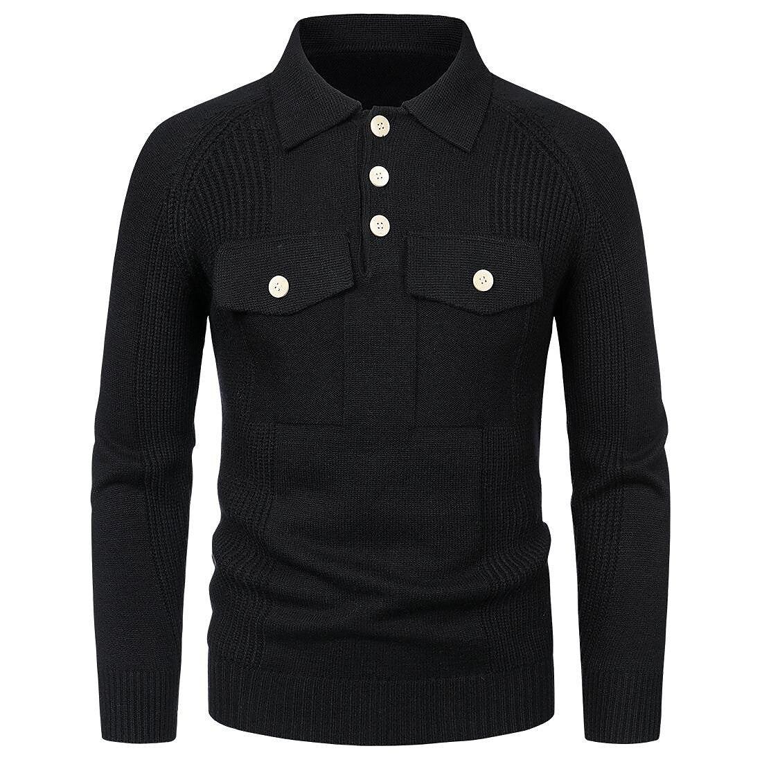 Chandail en tricot ajusté pour homme, style vintage, à manches raglan et poche à revers