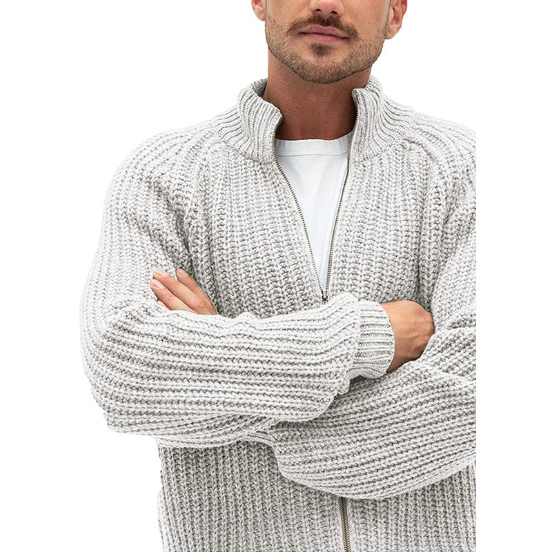 Herren Rollkragen-Strickjacke mit Reißverschluss, einfarbig